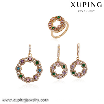 64150 xuping último diseño de joyas de oro moda colorida joyería nupcial indio conjunto